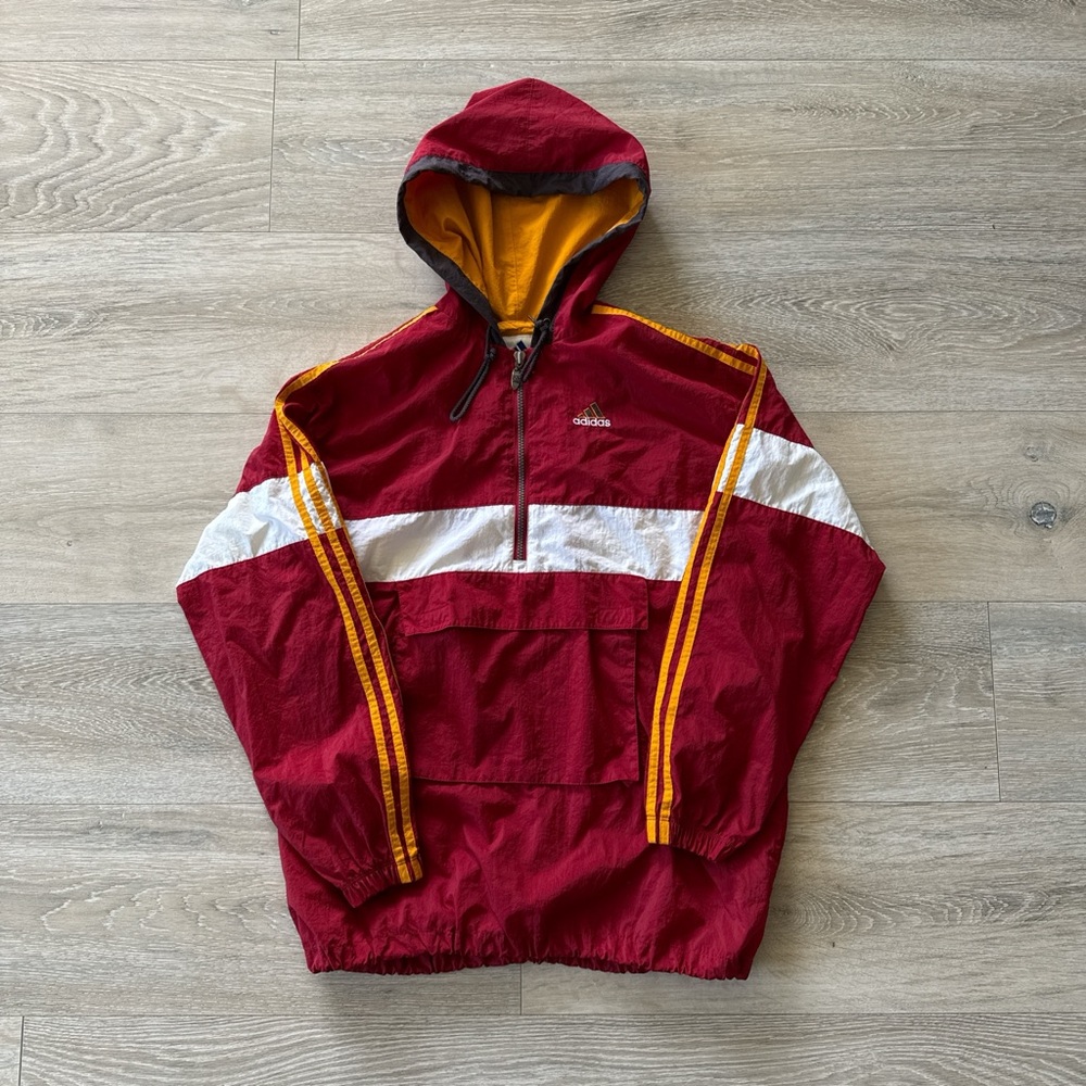 Vintage Adidas red/white windbreaker jacket with hoodie Size Medium Men's